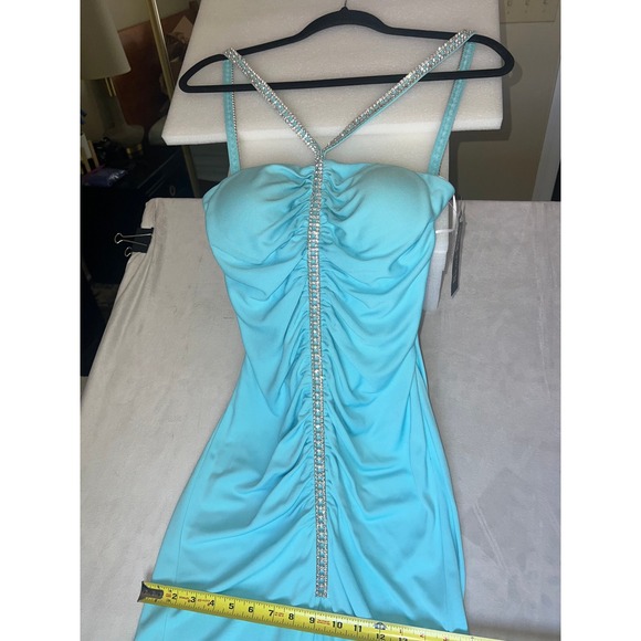Nicole Bakti Dresses & Skirts - Nicole Bakti Turquoise Blue Rhinestone Ruched Formal Prom Gown Dress Womens Sz S